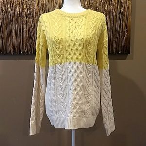 Yellow and cream cable knit sweater
